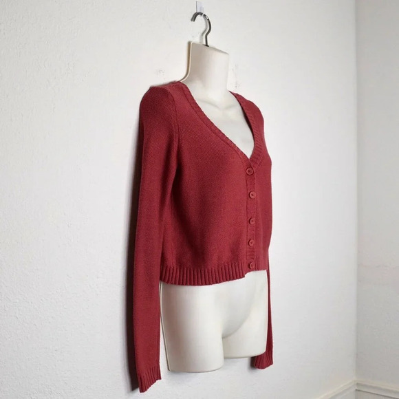 American Eagle Button Front Knit Cardigan Sz XS Cropped Pink Preppy Academia - Picture 5 of 15